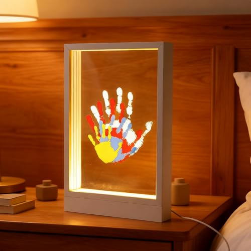 Set di impronte a mano, set di impronte a LED, per famiglia, impronte a LED, per bambini, contiene colori atossici, 4 pannelli acrilici, strumento fai da te per nuova mamma, nuovi genitori, grandi