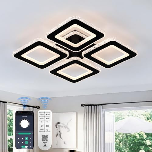 Jiabaoao LED Ceiling Light, 45W 2652LM Ceiling Lights Living Room, 38CM Modern Black Kitchen Lights Ceiling, 3000-6500K Dimmable Square Ceiling Lamp with Remote Control for Bedroom Office