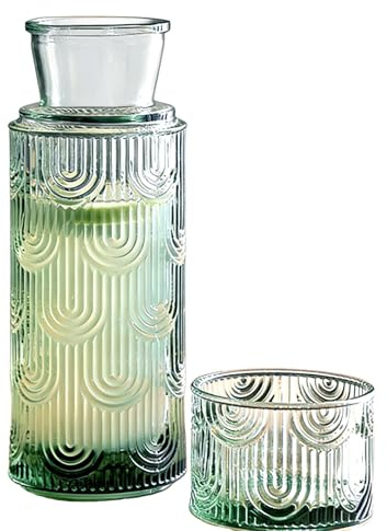 Yumzxin Vintage Bedside Water Carafe Set, with Matching Drinking Glasses Embossed Elegant Bedside Drinkware Set for Bedroom, Hotel & Home Decor，Easy-Access for the Night