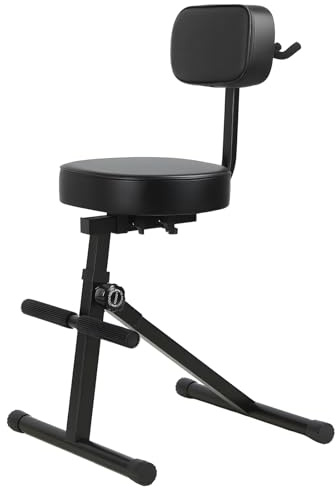 Kiuaxert Height Adjustable Guitar Chair with Backrest & Footrest – Foldable Padded Seat with Detachable Guitar Hook, Ergonomic Stool for Acoustic, Electric & Bass Players (Black)