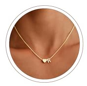 Turandoss Gold Kette mit Buchstaben Damen, Halskette Damen 14K Vergoldet Gold Buchstaben R Kette Kinder Mädchen, Jahrestag Geburtstags Geschenke für Frauen Teenager Mädchen Freundin Geschenke