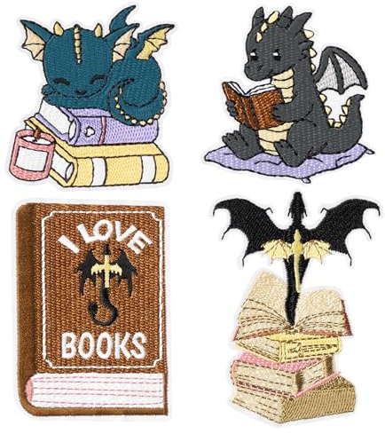 4 Stück Drachen Aufnäher zum Aufbügeln & Aufnähen, Fantasy Dragon Patches, Drachen-Stickaufnäher Bügelbilder für Kleidung Rucksack Hut, DIY Accessoires für Bücherliebhaber Geschenk Erwachsene Kinder