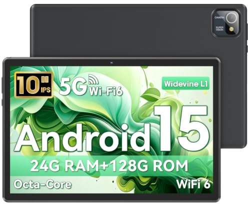 Tablette 10 Pouces, Tablette Android 15, Unisoc T30 Quad-Core, 18 GO RAM + 128 GO ROM + 1 TO TF, Écran HD IPS 1280x800, Caméra Double 5MP + 8MP, 6000 mAh, WiFi 6, BT 5.0, Widevine L1, GPS (X90)