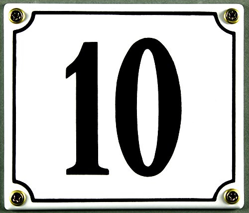 Buddel-Bini Wetterfestes Emaille Hausnummernschild 10 weiß 12x14 cm sofort lieferbar Hausnummer Emailleschild
