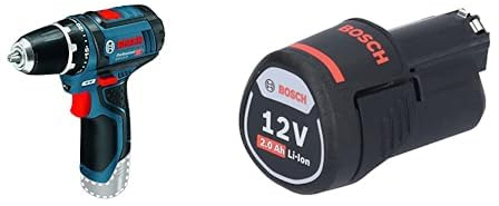Bosch Professional Perceuse-Visseuse sans Fil GSR 12V-15 (12 V, Ø de vissage Maxi. : 7mm, Couple Max. : 30 Nm) & Batterie Lithium-ION GBA 12 Volt. 2,0 Ah, Noir