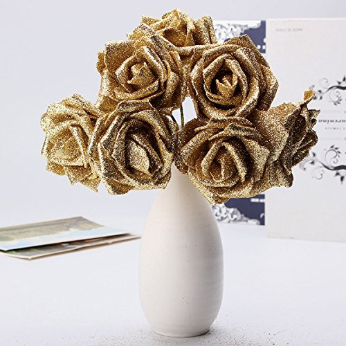TuToy 7ST Kunst Bouquet Glitzer Schaum Kunstblumen Hochzeit Hochzeits Party Dekor DIY Rose - Gold