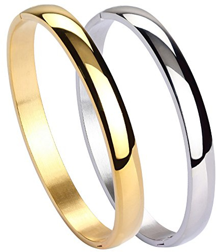 MILAKOO 2 Stück Edelstahl Armband Set für Frauen Mädchen Hochglanz Armband Gerillte Manschette Armreif