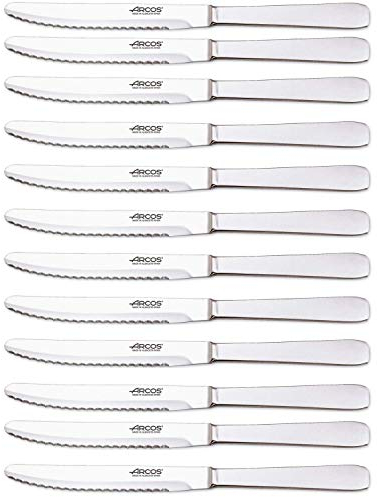 Arcos Serie Cuchillos de Mesa Caja 12 uds Cuchillo Mesa, Hoja Serrada de Acero Inoxidable de 125 mm, Cuchillo Monoblock Acero Inoxidable Color plata (12 UDS)