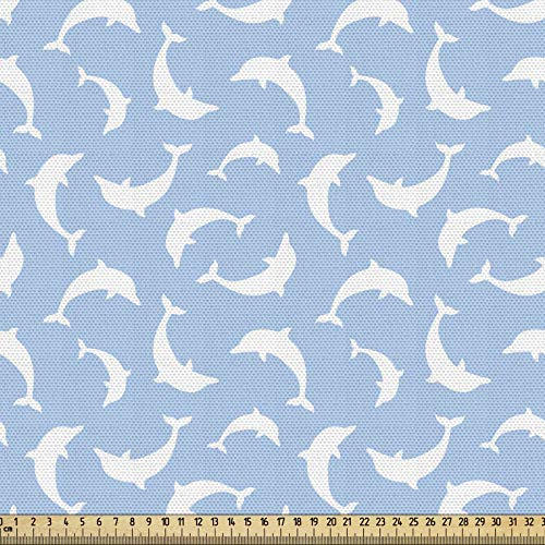 ABAKUHAUS Ozean Gewebe als Meterware, Muster mit Delfinen, Schön Gewebten Stoff für Polster und Wohnaccessoires, 1M (148x100cm), Baby Blau Weiß