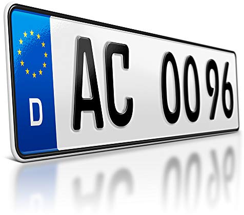1 Kfz Kennzeichen | 490 x 110 mm | Kurzes Autokennzeichen | Nummernschild | DIN-zertifiziert – Wunschkennzeichen mit individueller Prägung | Sportliches Auto-Schild | Kurze Länge – 49 cm
