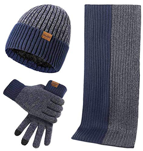 LumiSyne Invernali 3 Pezzo Cappello Sciarpa Guanti Per Uomo Donna Moda Semplice Jacquard Bicolore Guanti Touch Screen Sciarpa Lunga Cappello In Maglia Berretto Beanie Ispessita e Morbida