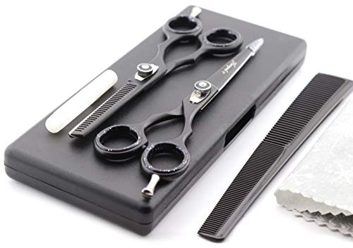 Haryali London Friseurscheren-Set für Friseure, 15,2 cm, mit verstellbarer Schraube, Kamm, Ölflasche und Tuch, in schwarzem Etui
