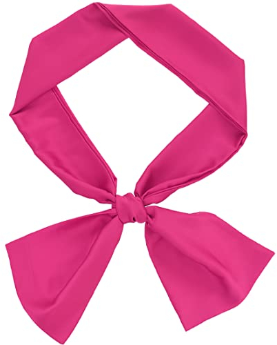sourcing map Maigre Soyeux Couleur Unie Longues Écharpes Étroites Ceinture Ceinture Cravate Cou Enveloppes pour Femmes Fuchsia 146x15cm/57x6 pouces(LxW)