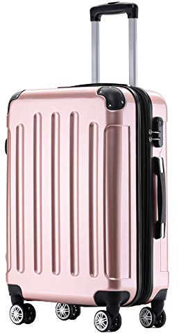 BEIBYE Zwillingsrollen 2048 Hartschale Trolley Koffer Reisekoffer in M-L-XL-Set in 15 Farben (Rosagold, XL)
