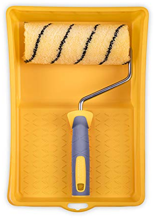 HARDY WORKING TOOLS Maler Set, Farbrolle, Farbwanne und Farbwalzen aus Polyester, Florhöhe 13mm, Länge 18cm, Durchmesse 48mm, gelb-schwarz-grau, A0180-522000