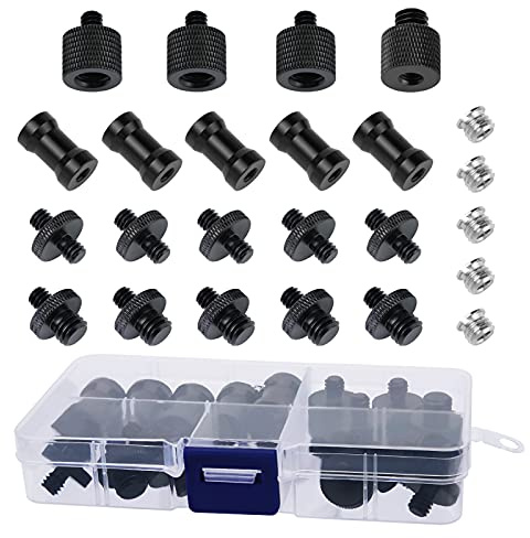 24 Pcs Camera Screw Adapters with Organized Box, 1/4 to 1/4 and 1/4 to 3/8 Tripod Mount Converter Set for Camera Mount, Monopod, Ballhead, Flash Light Stand