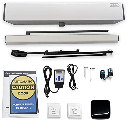 WiFi Smart Electric Swing Door Opener with Push Button, Automatic Door Opener Tuyasmart App Remote Control, Compatible with Alexa and Google Home (Silver)