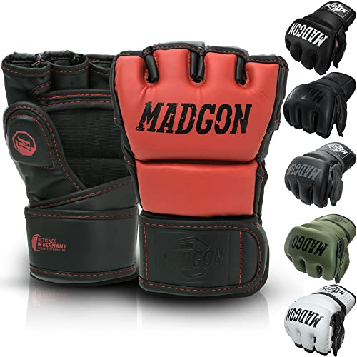 MADGON MMA Handskar med Professionell Stoppning! Boxningshandskar för Stabilitet i Handlederna. Free Fight Handskar med Lång Hållbarhet för Kampsport, Boxning, Kickboxning, Sparring, inkl. Väska!