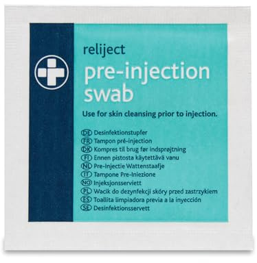 RELIANCE MEDICAL Pre-Injection Swab Wipes - Pack of 100 Individually Wrapped Medical Skin Cleaning Wipes with 70% Isopropyl Alcohol,White