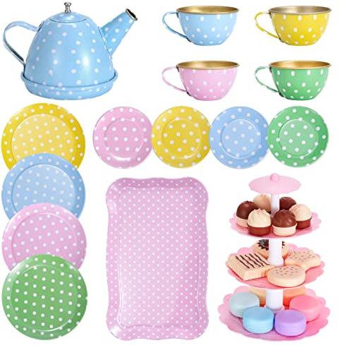 Tea Party Set for Little Girls, 31PCS Princess Tea Time Toy with Food Sweet Treats, Kids Kitchen Pretend Play Toddler Dress Up Tea Set Gift for Girls
