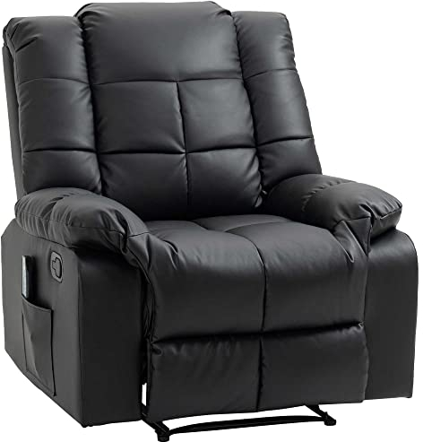 HOMCOM Relaxsessel Massagesessel Fernsehsessel mit Liegefunktion Vibration Fußteil Seitentasche, TV Sessel Liegesessel Ruhesessel für Wohnzimmer, Schwarz