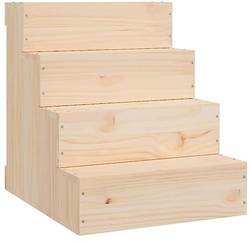 vidaXL Haustiertreppe, Hundetreppe mit Holzrahmen, Katzentreppe mit 3 Stufen, Aufstiegshilfe Treppe Katzen Hunde, Massivholz Kiefer