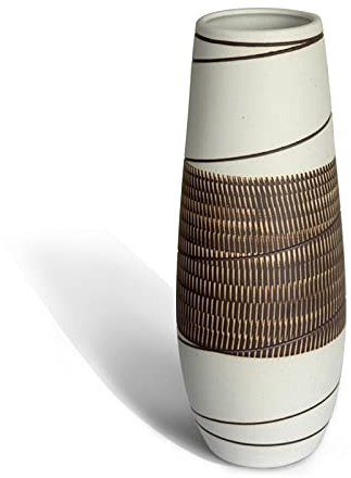 fanquare Groß Vasen mit Braunen Streifen für pampasgras, Handgefertigte Dekorative Keramik Blumenvase für Blumen Wohnzimmer, Höhe 27cm