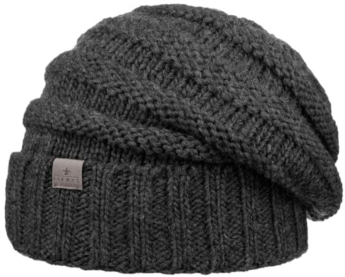 Lierys Jil Oversize Stickad Mössa by Damer/Herrar - Made in Germany vintermössa beanie lång med foder, Oversize, Vinter höst-vinter - One Size antracit
