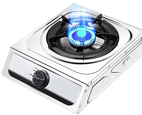 placa de gas 4.2KW Placa de gas | Vitrocerámica portátil para acampar | Estufa de gas liviana de acero inoxidable | fácil de limpiar | Soportes para sartenes de esmalte mate | Protección contra i