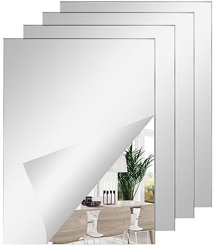 4 Stück Wandspiegel, 20 × 30 cm, Acryl, selbstklebend, flexibel, Wandspiegel, selbstklebend, dekorativ, für Badezimmer, Wohnzimmer, Schlafzimmer