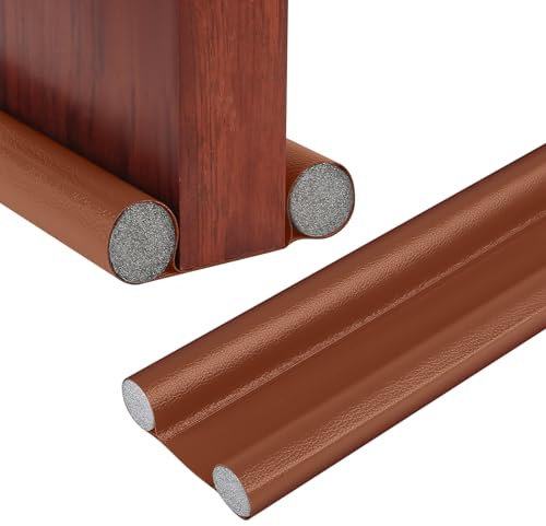 Zugluftstopper für Türen, 96 cm PU Türdichtungsleiste Unten, Türbodendichtung, Türdichtungen Luftzugstopper mit Doppeldichtung, Zugluftstopper Windstopper Schutz vor Luftzug und Lärm (braun)