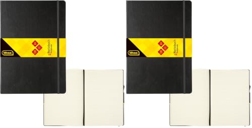Idena 209292 - Notizbuch DIN A4, liniert, Papier cremefarben, 192 Seiten, 80 g/m², Hardcover in schwarz, 1 Stück (Packung mit 2)