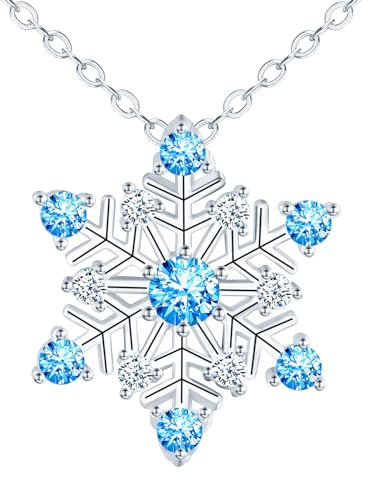 feilok Halskette Damen Kette mit Schneeflocke Zirkonia blau Anhänger aus 925 Sterling silber Geschenk für Sie Freundin Weihnachten