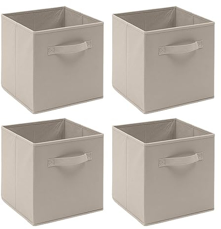 Pantanal 2 PCS Folding Collapsible Storage Cube Boxes with Handle for Kids Toy Clothes, Foldable Canvas Unit Cube Organiser Basket Bin for Nursery Children Bedroom Wardrobe (Beige, Pack of 4)