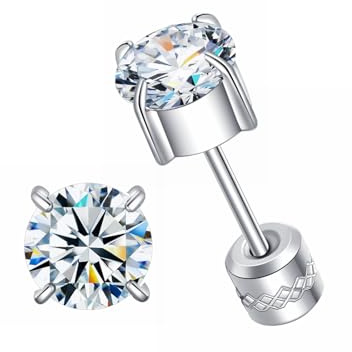 ZOCOYUU Titanium Screw Back Surgical Stainless Steel Stud Earrings for Women Men,Rainbow 5A Cubic Zirconia Studs Double Side Earrings Piercing Sleeper Studs Jewelry 6mm