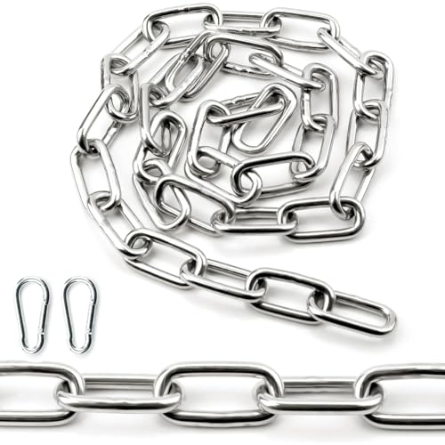 Ziamzra Edelstahlkette Stahlkette 1M 5mm Gliederkette Edelstahl Kette mit Karabiner Verlängerungskette Rundstahlkette Edelstahlkette Meterware für Hundekette Schaukeln Ketten Ankerkette Hängesessel
