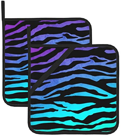 Set di presine per forno da cucina, guanti da forno, cuscinetti caldi per cucinare (20,3 x 20,3 cm) viola blu verde mimetico zebrato strisce