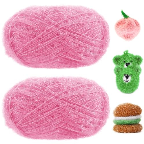 Uiopa Schwammgarn, 200g(2 x 100g, 2 x 200m) Glitzer Crochet Yarn, Flauschige Schwammwolle Garn zum Häkeln Stricken Spültücher Badeschwämme Dekoration DIY Crafts