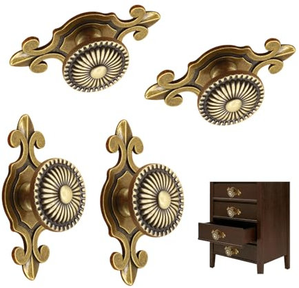 Vasemele 4 Stück Griffe Möbel Antik Schubladengriffe Antik Türknauf im Vintage-Stil Möbelgriffe Vintage Schubladen-Knöpfe Vintage-Schrankgriffe Zieht Griffe Knöpfe Bronze Schrankknäufe Ziehgriff