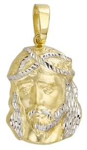 JC Trauringe Gold Anhänger Jesuskopf in Echt 585 Gold klassische, schlichte Jesus Christus Kopf Goldanhänger Goldschmuck Unisex Herren Schmuck Kettenanhänger in Bicolor inkl. Schmucketui 8596