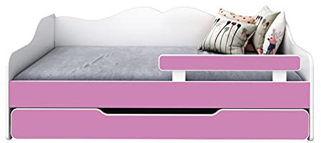 BDW - Kinderbett - Jugendbett - Doppelbett - mit Lattenrost, Matratzen, Schublade, Rausfallschutz - Ausziehbar - Schlafsofa, Gästebett, Klappbar - Kinderzimmer - 160x70cm - Rosa
