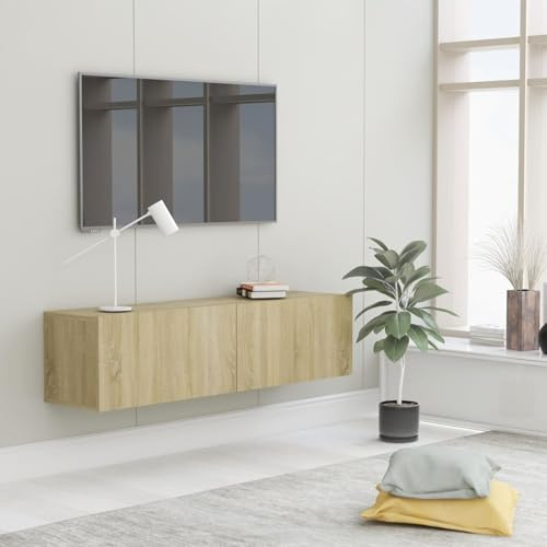Vopese TV Schrank mit 2 Fächer Fernsehschrank Fernsehtisch Wandregal Hängend TV Board Hängend Hängeschrank Möbel Sonoma-Eiche 120x30x30 cm Holzwerkstoff