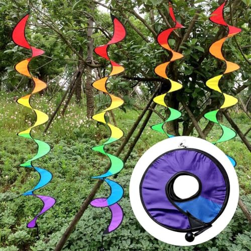 WSRRDRECVHi Rotating Colorful Wind Strip Spiral Rainbow Windmill,Colorful Hanging Wind Twister,Rainbow Wind Spinner Toy for Kids,Portable Rotating Rainbow Wind Strip for Tent Decoration