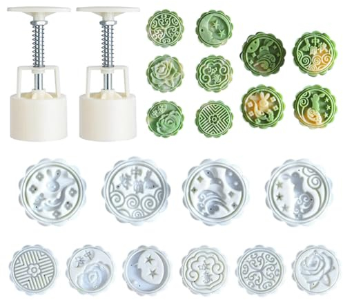 50g Mooncake Press Mould,Asudaro 14 Pcs Mooncake Mould Set,3D Flowers Hand Pressure Fondant Dessert Moon Cake Mould,Suitable for Family Parties and Outdoors