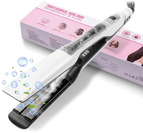 UKLISS Steam Hair Straightener, Salon Hair Care Effect for Women, Professional Hair Straighteners with LCD Display & Safty Lock, 40MM Wide Plate Flat