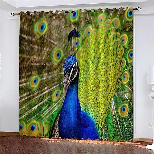 Vorhang Blickdicht Gardinen Mit Ösen - 2 Stücke 2 X 70 X 160 Cm Verdunklungsvorhänge 3D Tierischer Pfau Muster Thermovorhang Für Kinderzimmer Wohnzimmer Schlafzimmer Weihnachtsgardinen -4G2A5Z0E7V4F6I