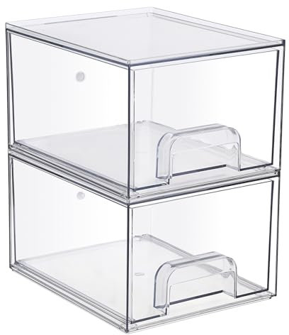 TOLIDA Acryl Aufbewahrungsbox mit 2 Schubladen, Stapelbare box, Vorratsdose für Geschirrspüler Pods,Trocknerbälle,Wäscheduftperlen,Kosmetik,Schreibwaren,Stifte,Schminkpinsel,Haarbänder,Haarnadeln
