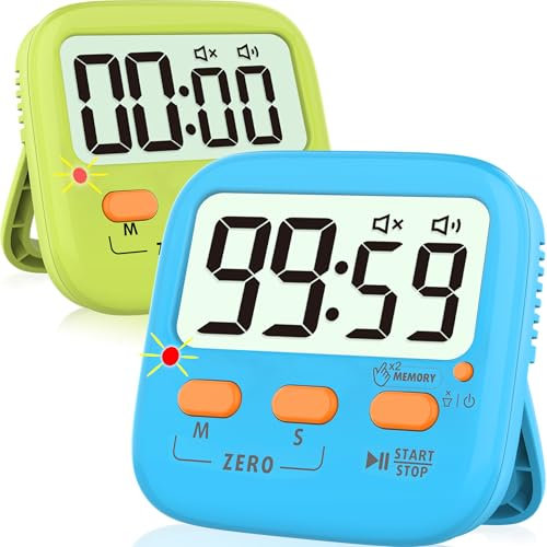 Azosowo 2 Pack Digital Timer for Kids, Magnetic Kitchen Timers for Cooking, Egg, Teachers, Classroom, Study, Exercise, Oven Baking - AAA Battery Included