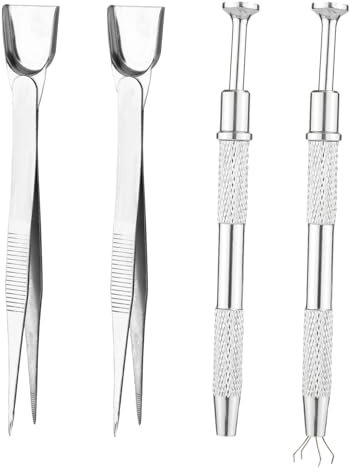 2pcs Sprinkle Pen Pearl Grabber, Aluminum Alloy Jewelry Pickup Tool with 2 Tweezers Piercing Ball Grabber with 4 Claws for Cookie Cake Decorating Supplies & IC Chip Pickup Tool