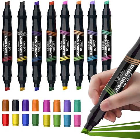 joibabe JUMBO Marker - Filzstifte 8 Stück/16 Farben POSTER Marker - Keil-Spitze 2-10 mm - Schnell-Trocknend, Wischfest -Drawing Marker für Alle Oberflächen, Schule,Karton, Plastik, Holz